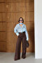 Belt Pieces with Elastic Waistband Palazzo Pants Brown - 4