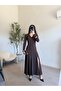 Coffee Stretch Fabric Slit Long Dress - 3
