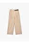 Pocketed Half Belt Detail Straight Wide Leg Palazzo Pants - 3