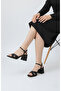 Black Satin Block Heel Thin Platform Wedding Evening Dress Shoes 7cm - 2