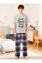 Boys Grey T-Shirt and Checked Pyjama Set - 8