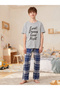 Boys Grey T-Shirt and Checked Pyjama Set - 4