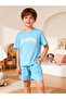 Boys Blue Slogan Print T-Shirt and Shorts Pyjama Set - 2