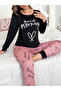 Black Graphic Long Sleeve T-Shirt and Pyjama Set - 3