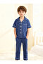 Boys Navy Blue Short Sleeve Shirt and Pyjama Set - 4
