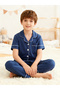 Boys Navy Blue Short Sleeve Shirt and Pyjama Set - 7
