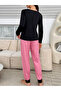 Black Bowknot Print T-Shirt and Striped Pyjama Set - 2