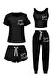 Pack of 4 - Slogan Text Print T-Shirt, Cami, Shorts and Pyjama Set