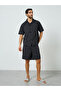 Men Black Striped Cotton Shirt and Shorts Set