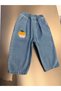 Girl's Apple Embroidered Elastic Waist Balloon Jean Pants - 3