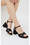 Black Satin Block Heel Thin Platform Wedding Evening Dress Shoes 7cm