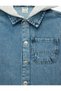 Long Sleeve Cotton Button Detachable Hooded Pocketed Jacket with Denim Buttons - 3