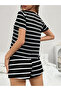 Black Striped Round Neck T-Shirt and Shorts Set - 2