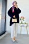 Tencel Hijab Tunic with Side Shawl Detail - Navy Blue - 5