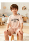Boys Beige California Print T-Shirt and Shorts Pyjama Set - 4