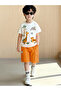 Boys White Graphic T-Shirt and Orange Shorts Set - 2