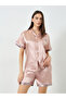 Pink Contrast Edge Satin Shirt and Shorts Set - 2