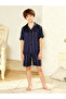 Boys Navy Blue Striped Shirt and Shorts Pyjama Set