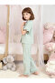 Girls Green Ruffle Hem Short Sleeve Shirt and Pyjama Set - 2