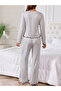 Grey Lettuce Edge Bowknot Detail T-Shirt and Pyjama Set - 2
