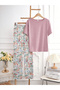 Girls Pink T-Shirt and Printed Pyjama Set - 8