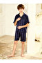 Boys Navy Blue Striped Shirt and Shorts Pyjama Set - 5