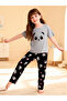 Girls Panda Print T-Shirt and Printed Pyjama Set - 2