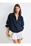 Lcw Everyday Navy Blue Mock Neck Striped Oversized Women's Jacket