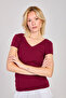 Women's Front and Back V-Neck Short Sleeve Bodysuit - Cherry - 2