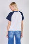 Women's Front Printed Sleeve Paneled T-Shirt - White/Navy Blue - 5