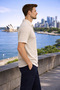 Men's Trend Patterned Beige Polo Neck Linen T-Shirt - 2
