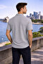 Men's Trend Patterned Gray Polo Neck Linen T-Shirt - 5