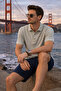 Men's Patterned Premium Green Linen Polo Neck T-Shirt - 4