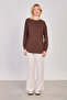 Women's front slit tunic sweatshirt - bitter brown - 4