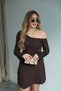 Buketli̇ Women's Single O Off-Shoulder Waist t Buckled a Lined Verev Gofre Fabric Long Sleeve Short Dress - 5