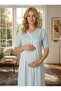 New Season Blue Summer Lace Embroidered Design Buttoned Short Sleeve 100% P Cotton Maternity Nightgown