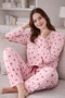 Premium Kalp Patterned Women's Cotton Pajama Set – Soft-Textured Home Wear Set - 6