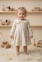 Wondress Beige Dress with Fur Collar and Pompom Embroidered Chest (9-24 Months) - 7