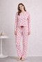 Premium Kalp Patterned Women's Cotton Pajama Set – Soft-Textured Home Wear Set - 4