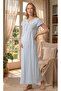New Season Blue Pleated Detailed Summer Design with Breastfeeding Feature Short Sleeve Maternity Nightgown - 7