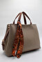 Women's Beige Large Size Pocketed Double Handle Scarf-Detail Practical Crisscross Strap Hand and Shoulder Bag - 2