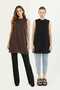 Women's Brown + Black Colors 2-Piece Set Sleeveless Chiffon Detailed Front Tunic/Undergarment 10270