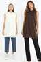 Women's Brown + Ecru Colors Set of 2 Sleeveless Tunic/Undergarment with Chiffon Detail on the Front 10270 - 3