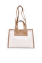 Women Cream Wavy Patch Color Block Tote Bag - 6