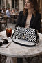 Gold Buckled Zebra Patterned Women's Shoulder Bag Baguette Model
