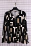 Women's Oversize V-Neck Stone Print Long Sleeve Patterned Mother Combed Cotton Blouse - 2