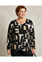 Women's Oversize V-Neck Stone Print Long Sleeve Patterned Mother Combed Cotton Blouse - 4