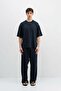 Corded Fabric Textured Baggy Sweatpants Bottom Navy Blue - 5