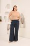 Women's Plus Size Trousers with Waist Tie Detail and Elastic Waist, Navy Blue - 4