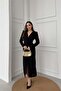 Women's Black Wrap Ruched Glittery Premium Midi Dressdpelb08 - 2